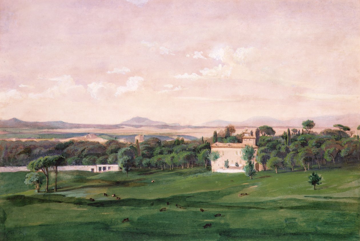 Villa Medici, Rom (akvarell) av Antoine Victor Joinville