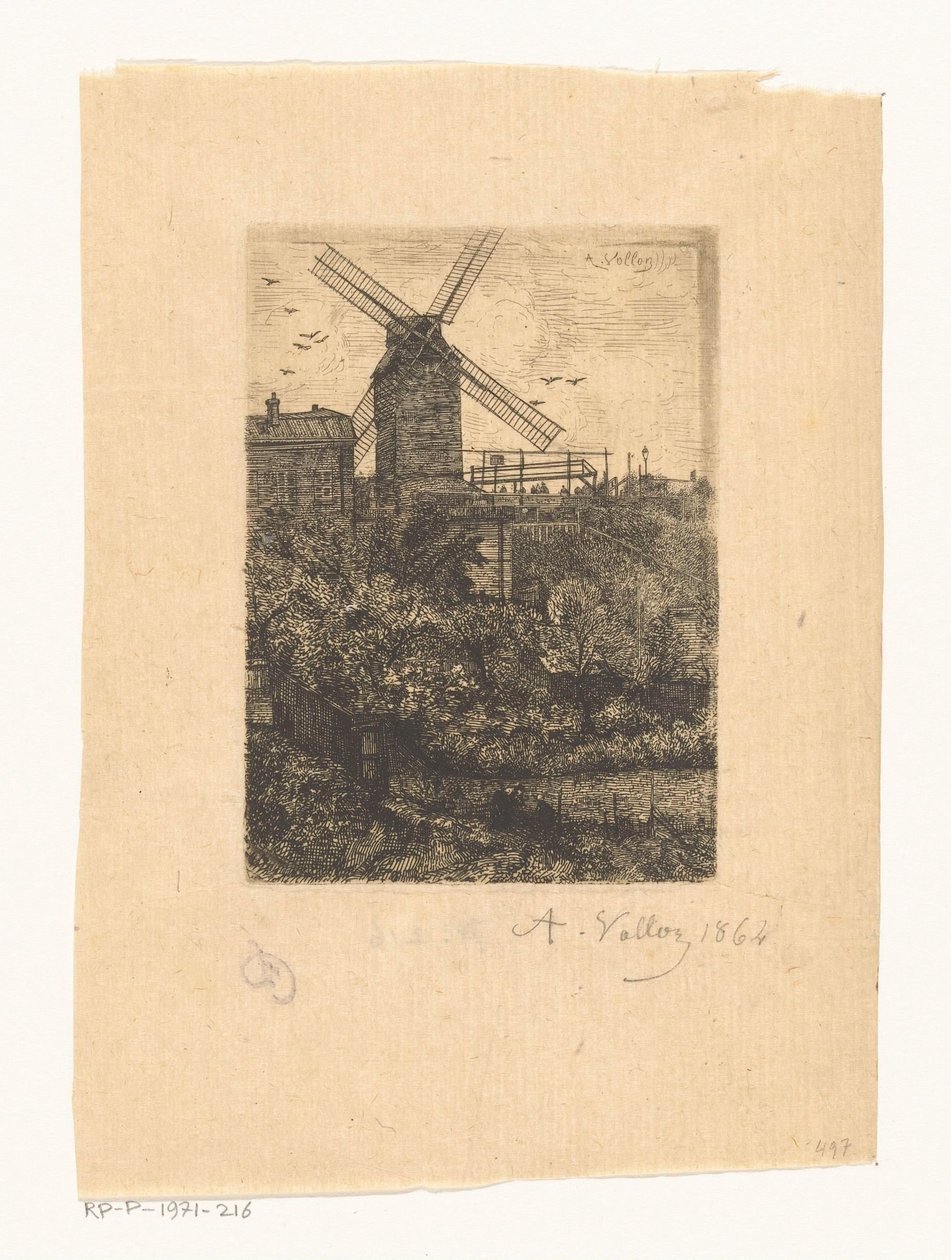 Utsikt över Moulin de la Galette i Montmartre av Antoine Vollon (signed by artist)