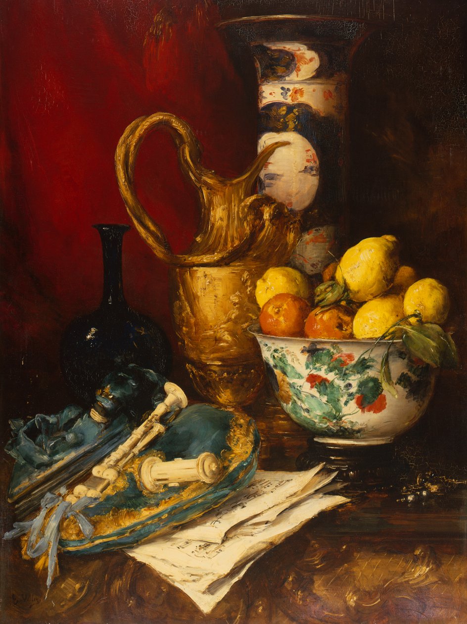 Ett stilleben (olja på panel) av Antoine Vollon