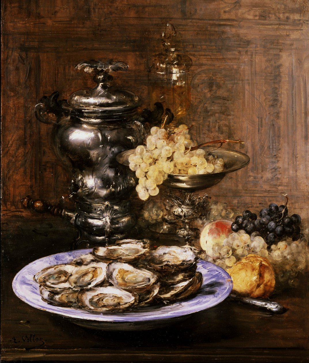 Stilleben med ostron. Målning av Antoine Vollon (1833-1900) Privat samling. av Antoine Vollon