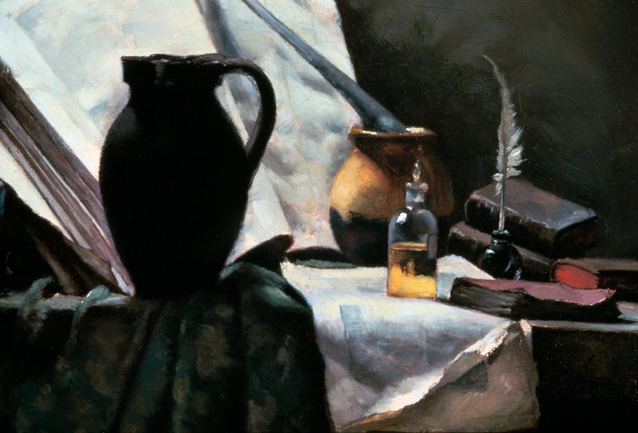 Stilleben med skalle, detalj, 1800-talet. av Antoine Vollon