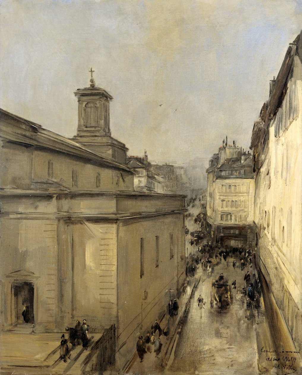 Utsikt över kyrkan Notre Dame de Lorette och Rue Fléchier, Paris av Antoine Vollon