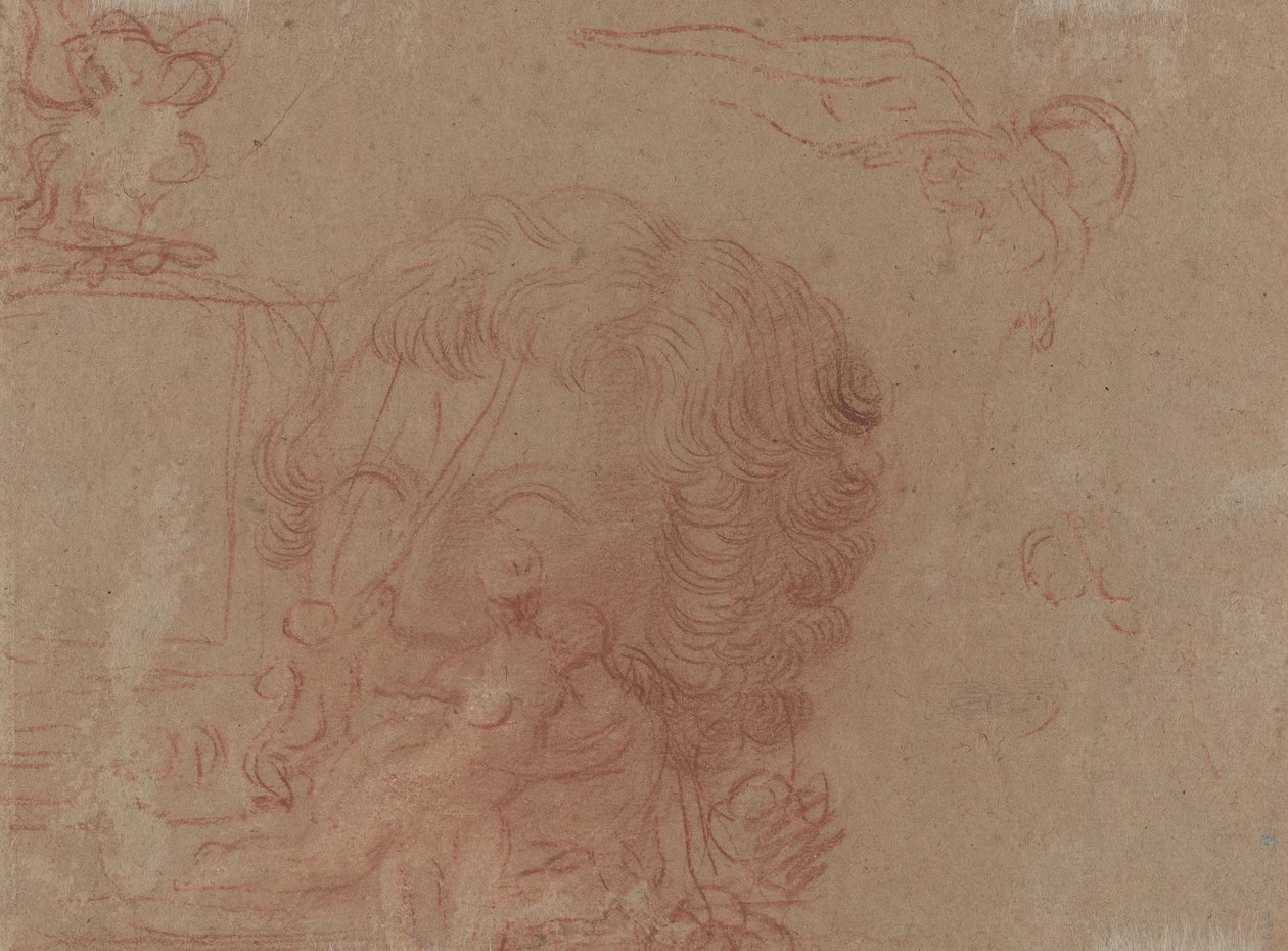 Figurskisser och en kopia efter ett skulpterat huvud [verso] av Antoine Watteau