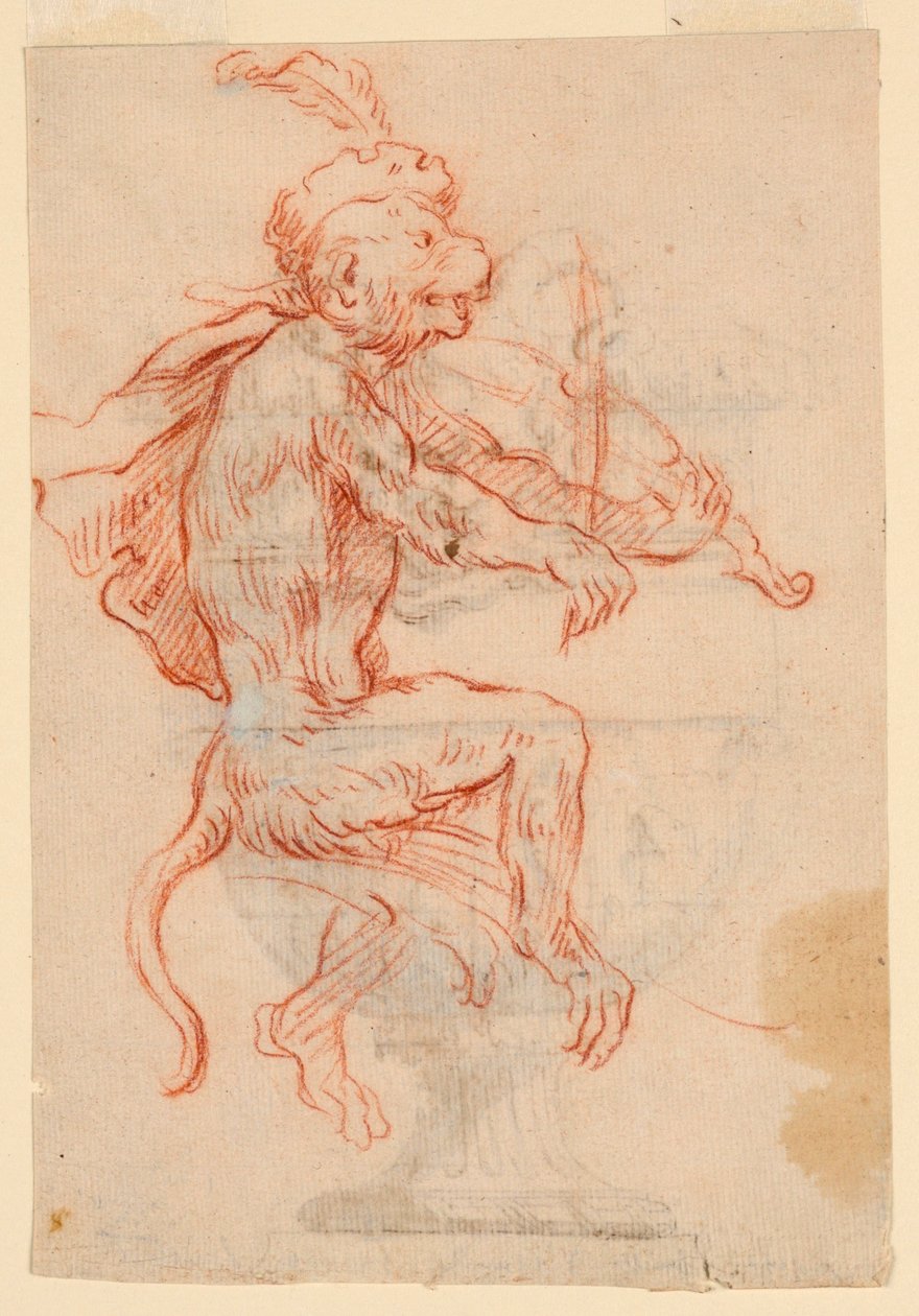 Apa som spelar fiol av Antoine Watteau