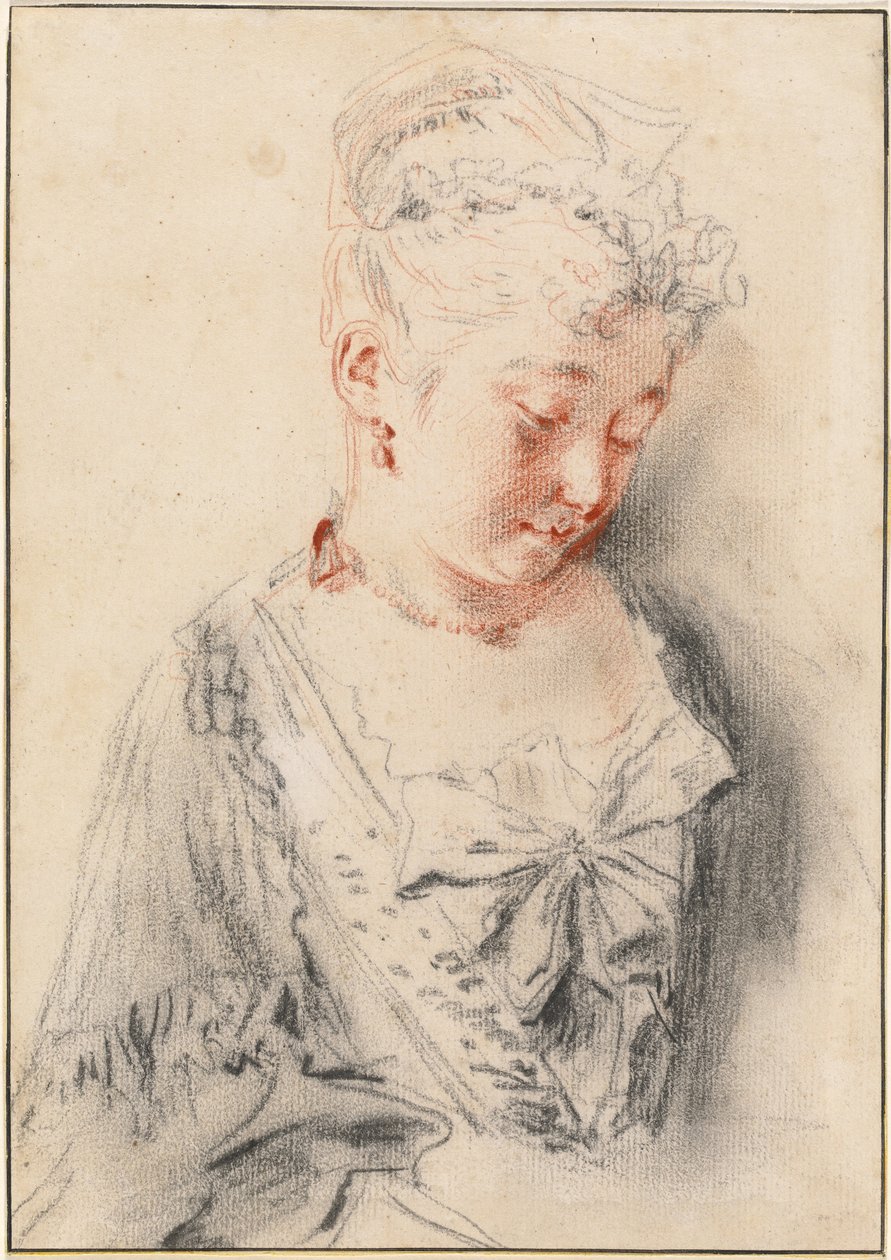 Sittande Kvinna Som Ser Ner av Antoine Watteau
