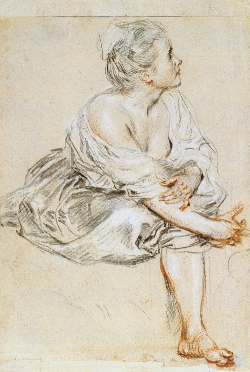 Sittande ung kvinna av Antoine Watteau