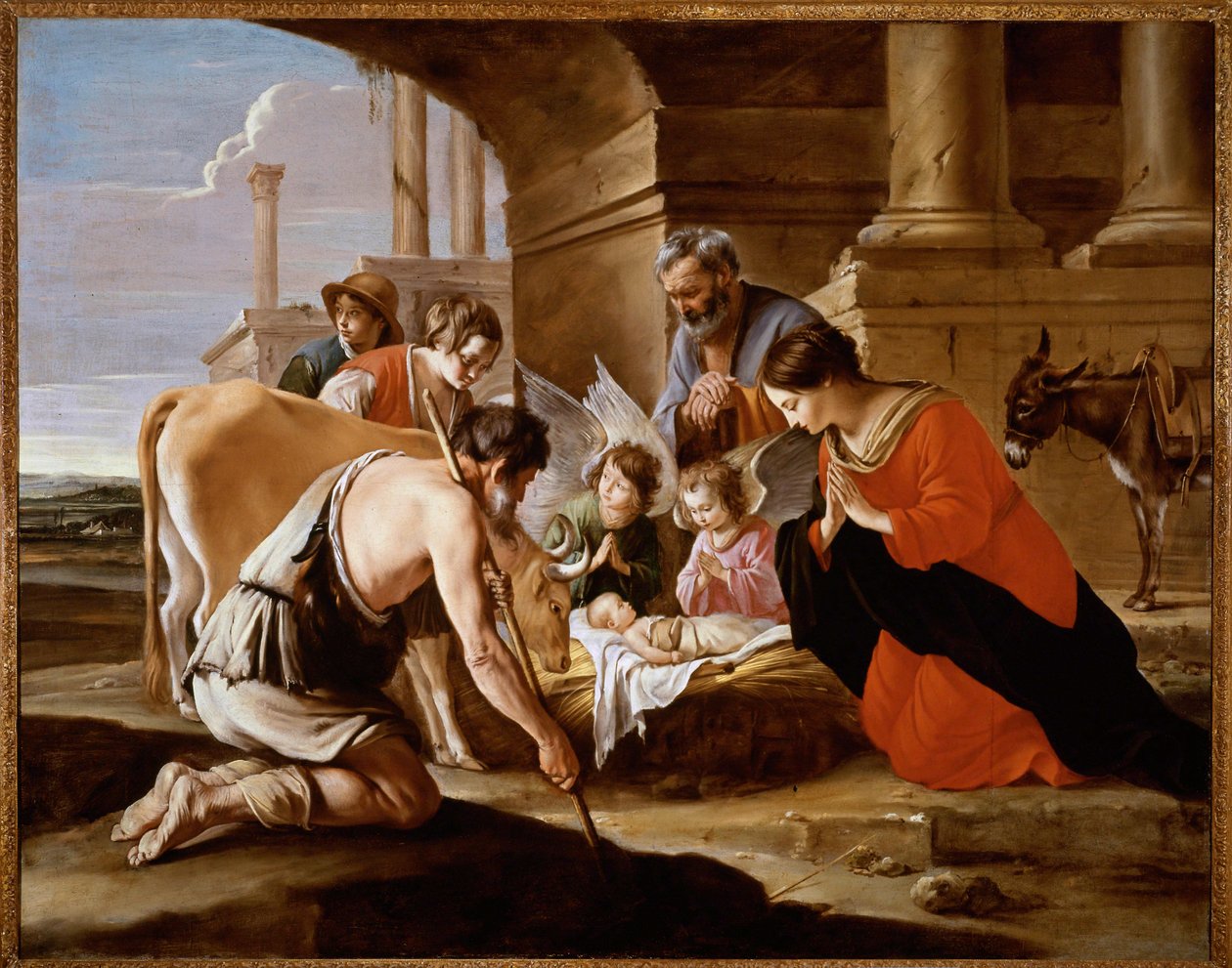Herdarnas tillbedjan (målning på duk) av Antoine and Louis & Mathieu (1607-77) Le Nain