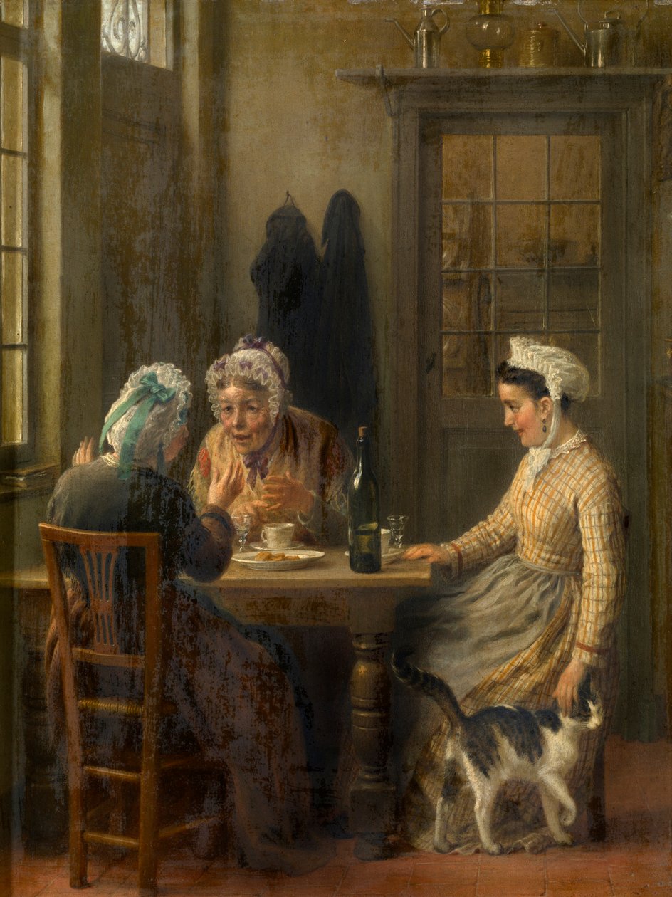 Eftermiddagskaffe (olja på panel) av Antoine de Bruycker