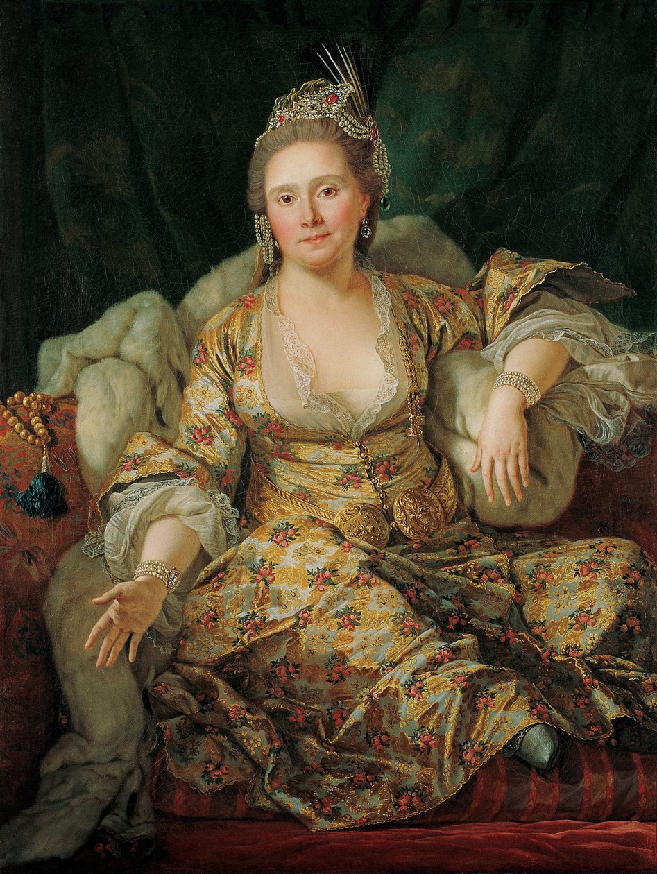 Porträtt av Annette Duvivier, Comtesse de Vergennes, i orientalisk kostym, andra hälften av 1700-talet. av Antoine de Favray