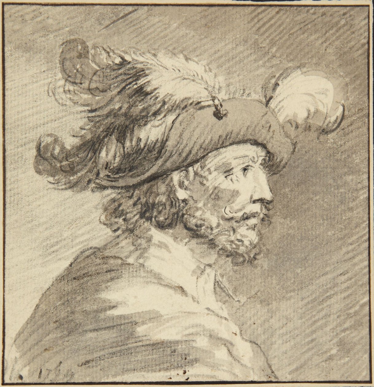 Profil av en man med fjäderprydd hatt av Antoine de Marcenay de Ghuy