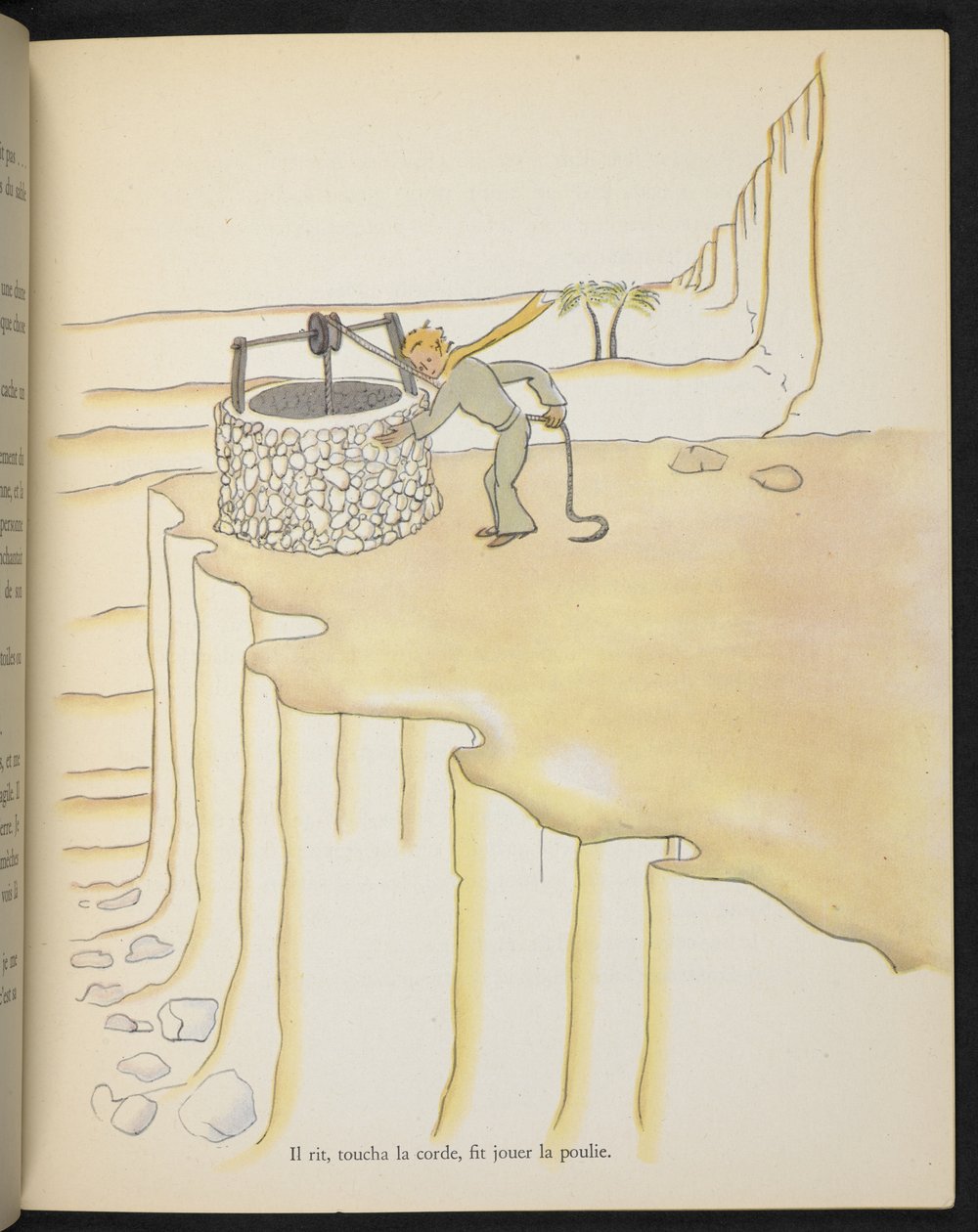 Den lille prinsen vid brunnen, illustration ur "Le Petit Prince" av Antoine de Saint-Exupéry av Antoine de Saint Exupery