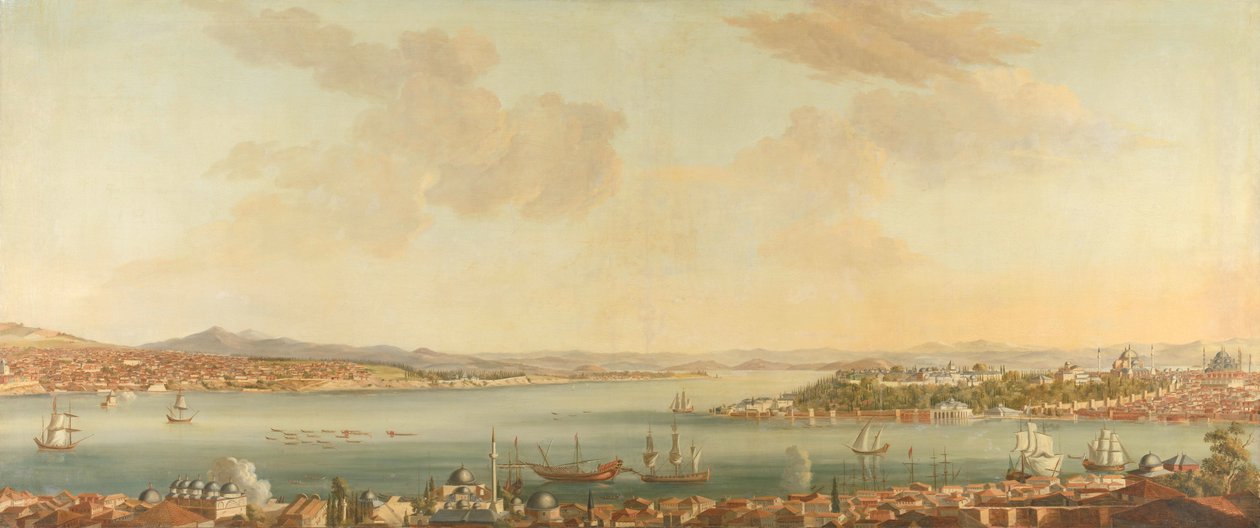 Utsikt över Konstantinopel (Istanbul) och Seraglio från Svenska legationen i Pera av Antoine van der Steen