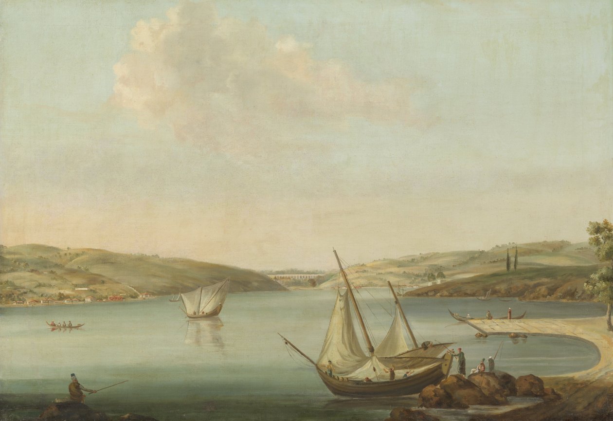 Utsikt över Bosporen, tagen från höjden av Beykoz mot nordväst, med Justinianus akvedukt i bakgrunden av Antoine van der Steen