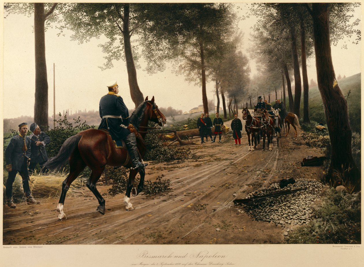 Bismarck och Napoleon möttes vid Chaussee von Donchery den 2 september 1870 av Anton Alexander von Werner