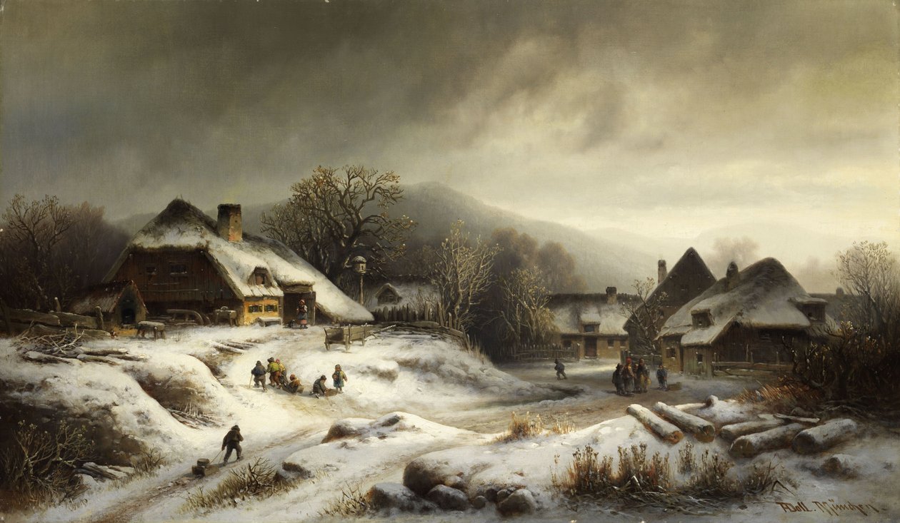 Verschneite Dorflandschaft im Abendlicht av Anton Doll