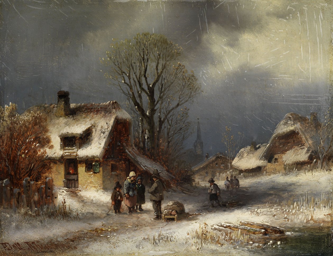 Winterliche Dorfszene av Anton Doll