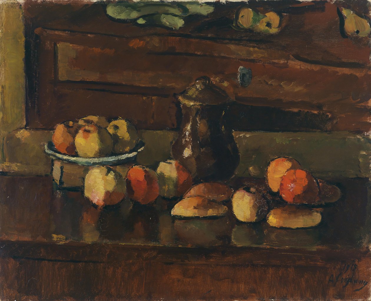 Obststilleben mit Kanne 1915 av Anton Faistauer