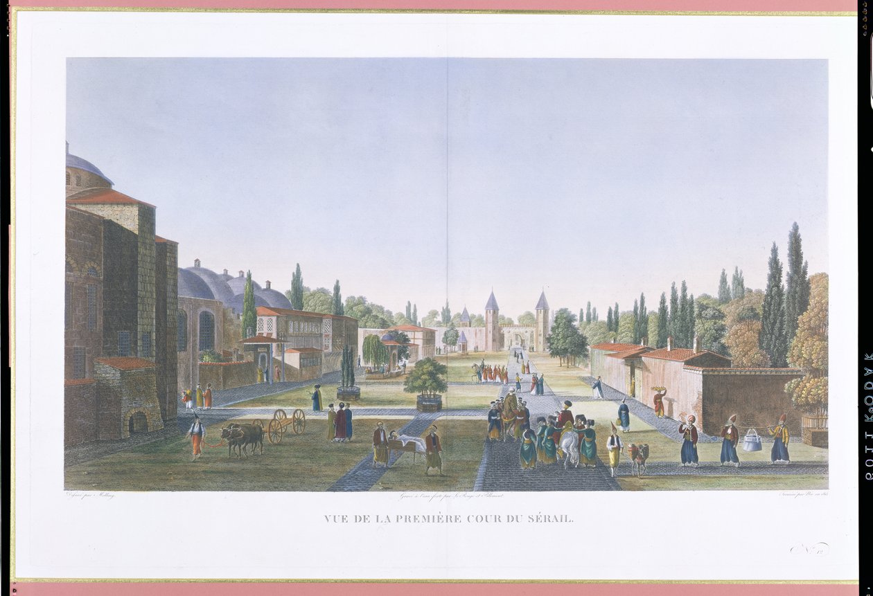 Vy över Seragliots yttre gård, Topkapipalatset, Konstantinopel, graverad av Jean Nicolas Le Rouge och Jean Baptiste Pillement, 1815 (akvatint) av Anton Ignaz Melling