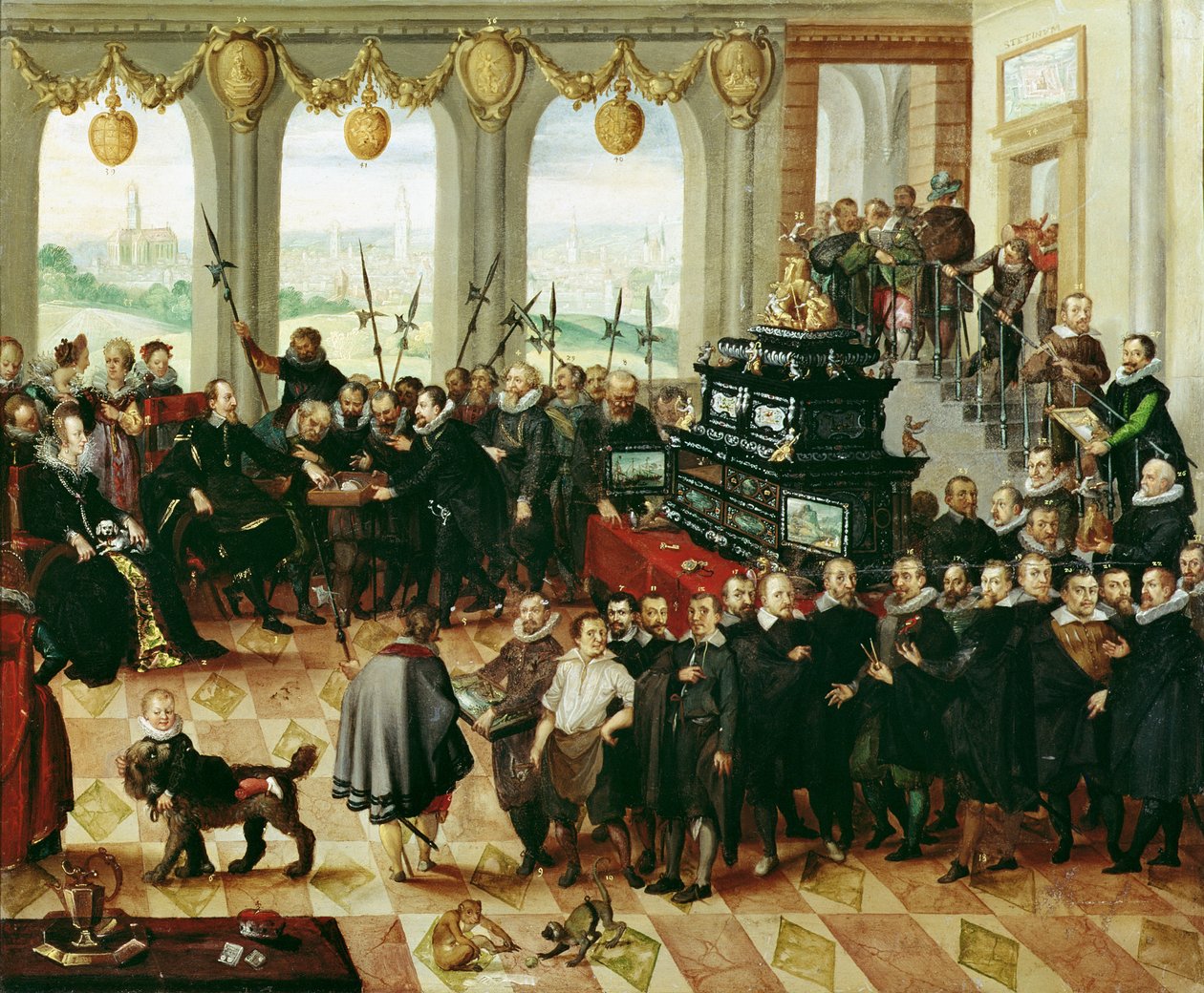 Presentation av Pommerns Kunstschrank för hertig Filip II av Pommern-Stettin (1606-18) 1617 (panel) av Anton Mozart