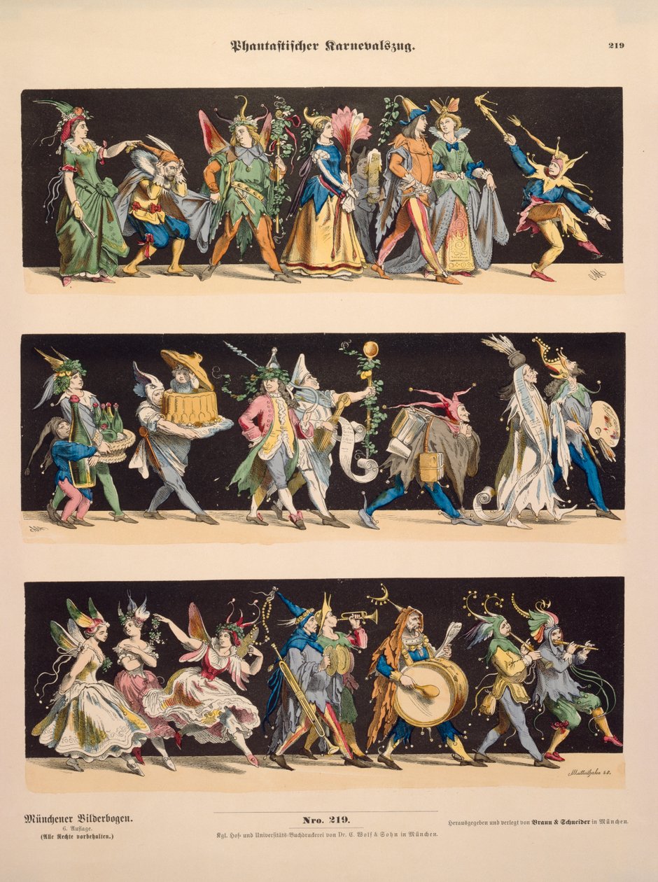 En fantasifull karnevalståg, från Muenchener Bilderbogen, utgiven av Braun & Schneider, München, 1868 av Anton Muttenthaler