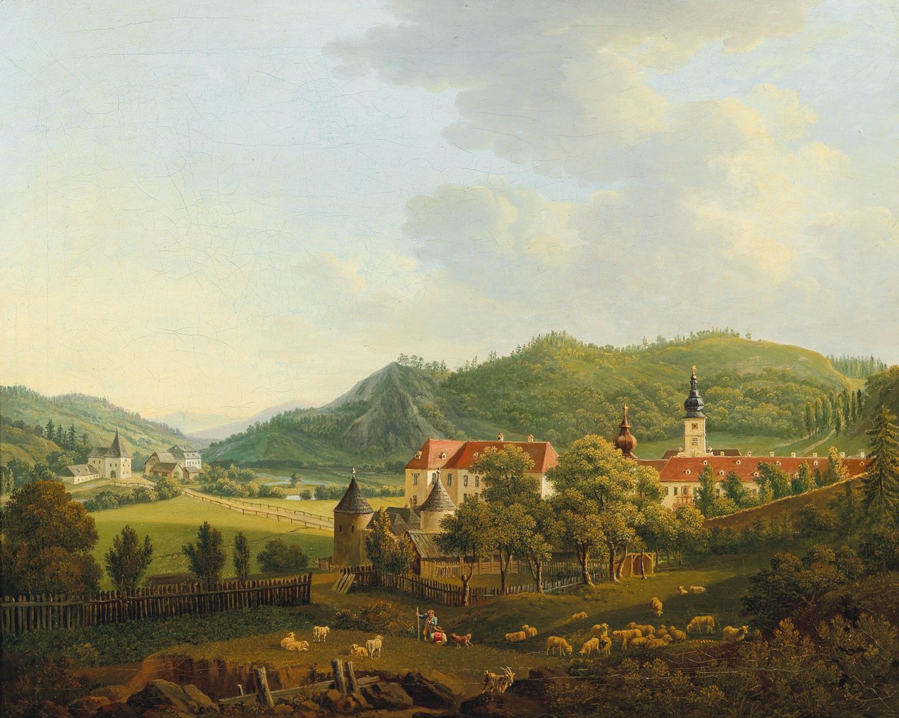 Öppet landskap med kloster av Anton Schiffer