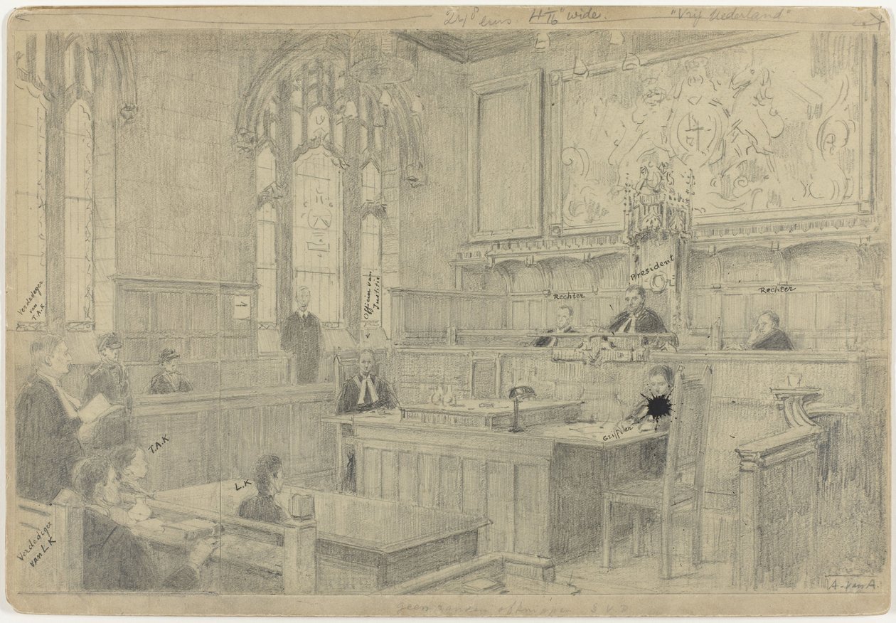 Studie av hela kompositionen för den (oavslutade) målningen av det holländska hovet i London, juni 1942 av Anton Abraham van Anrooy