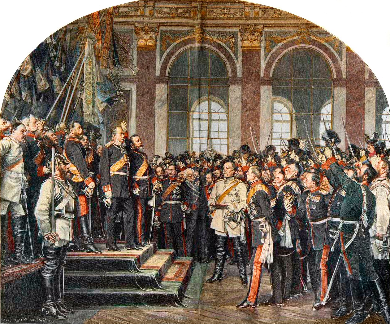 Tillkännagivandet av det tyska riket i Galerie des Glaces i Versailles av Anton Alexander von (after) Werner