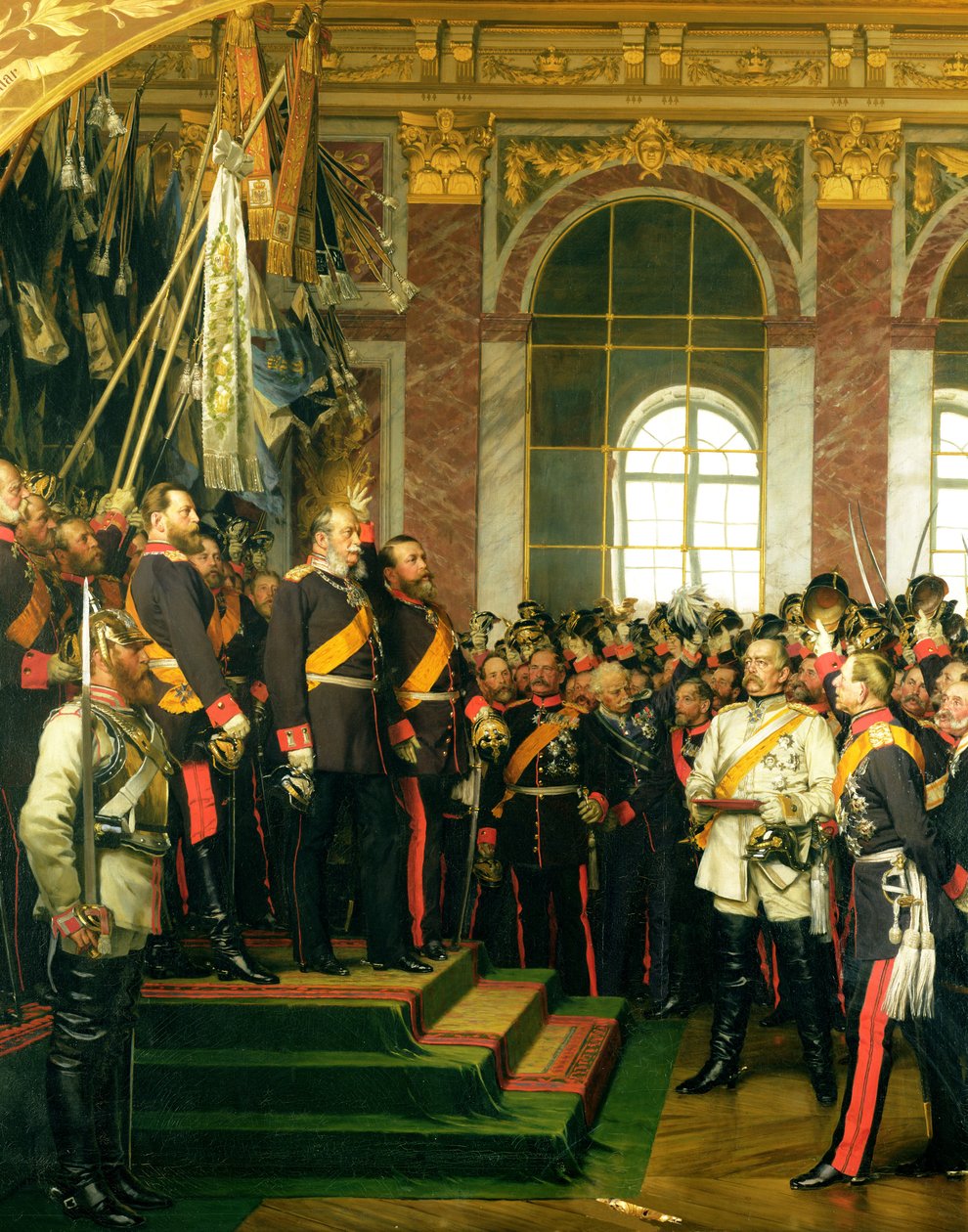 Proklamationen av Wilhelm som kejsare av det nya tyska riket i spegelsalen i Versailles den 18 januari 1871, målad 1885 (se även 153620). av Anton Alexander von Werner