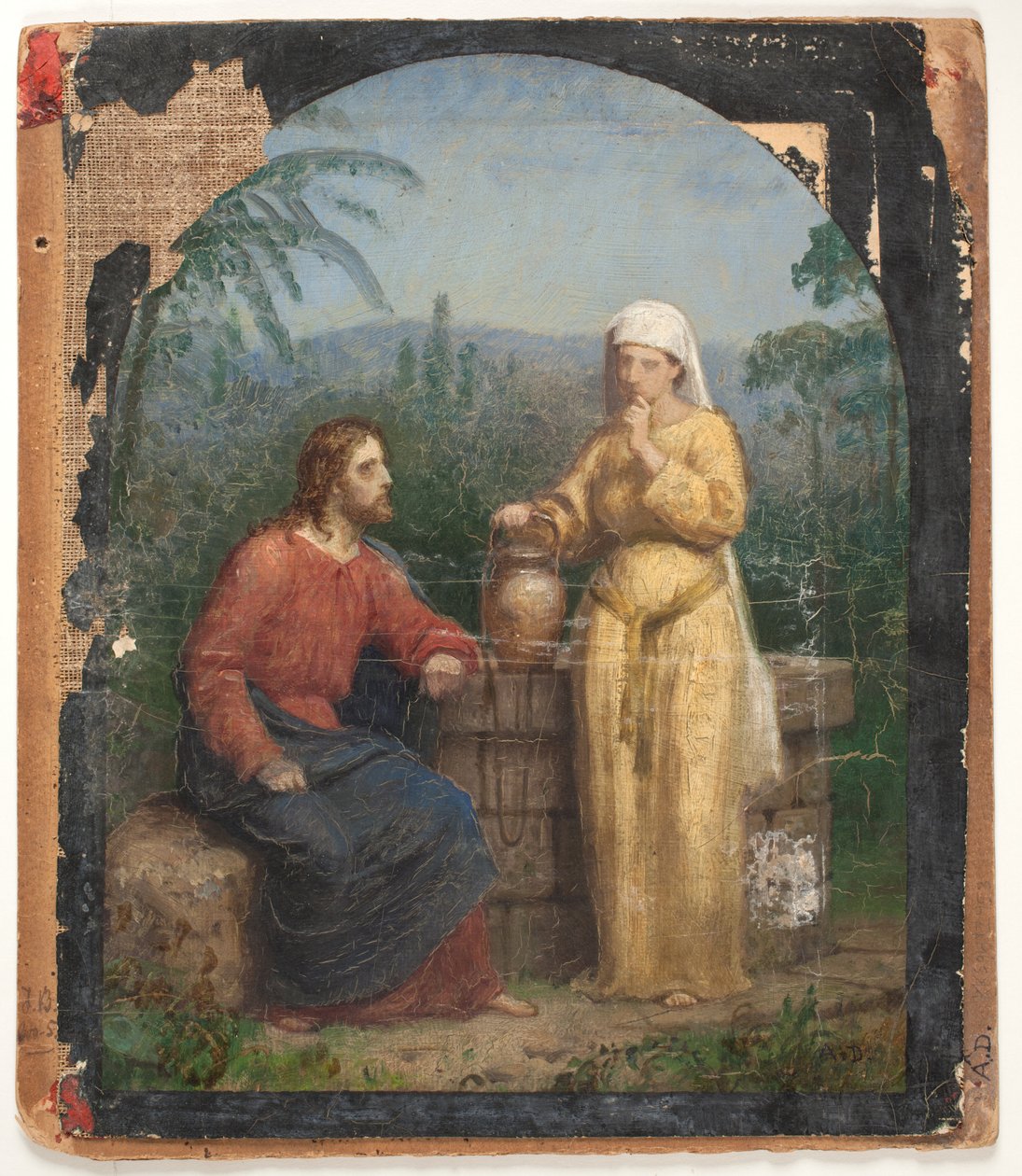 Oljeskiss av Jesus och den samaritanska kvinnan vid brunnen av Anton Dorph