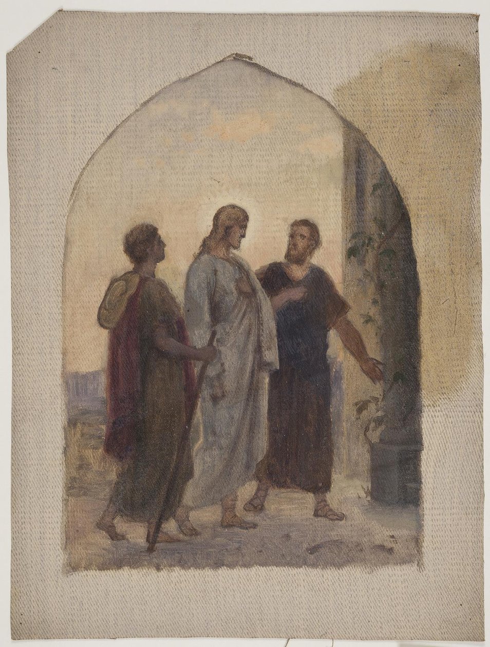 Oljeskiss för promenaden till Emmaus av Anton Dorph