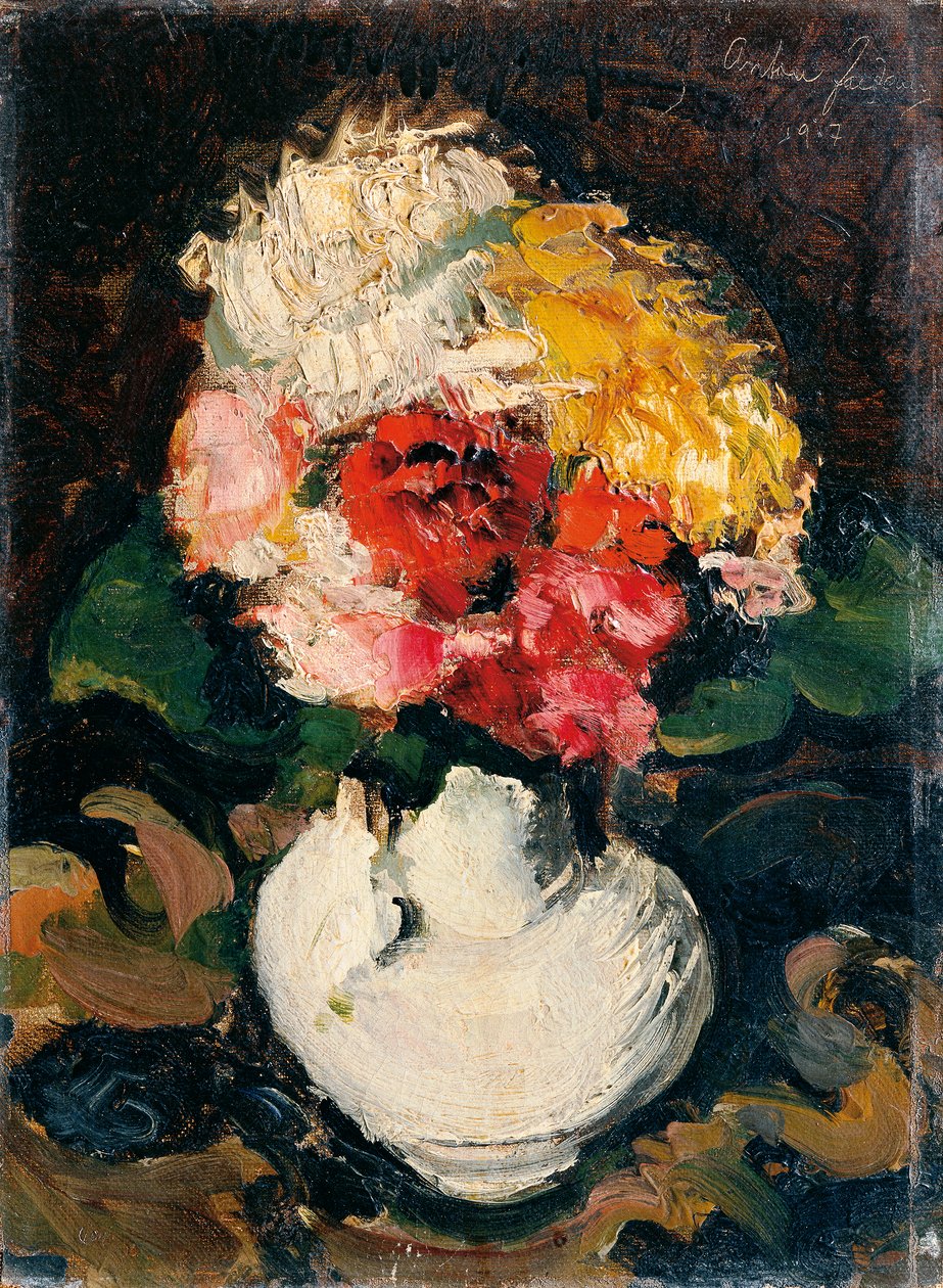 Bukett blommor i en vit vas av Anton Faistauer