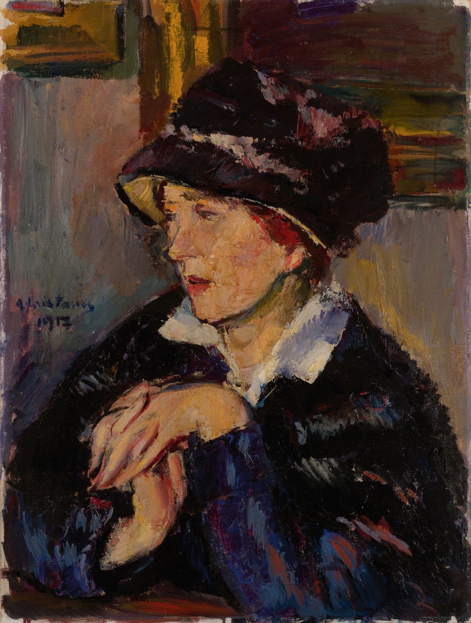 Kvinna med mörk hatt, 1917 av Anton Faistauer