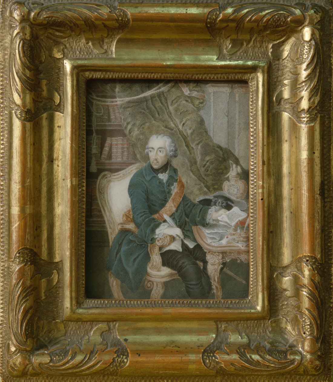 Kung Fredrik II av Preussen i sin Hohenzollern-jacka, 1769 (akvarell på elfenben) av Anton Friedrich Konig