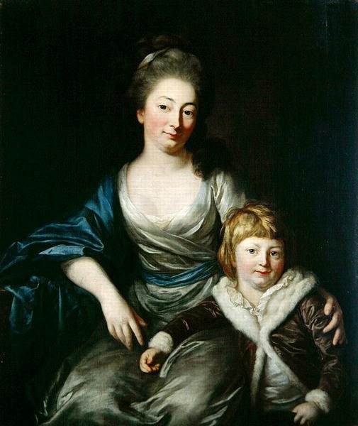 Johanna Amalie, grevinnan Senfft von Pilsach med sin son Henry (olja på duk) av Anton Graff