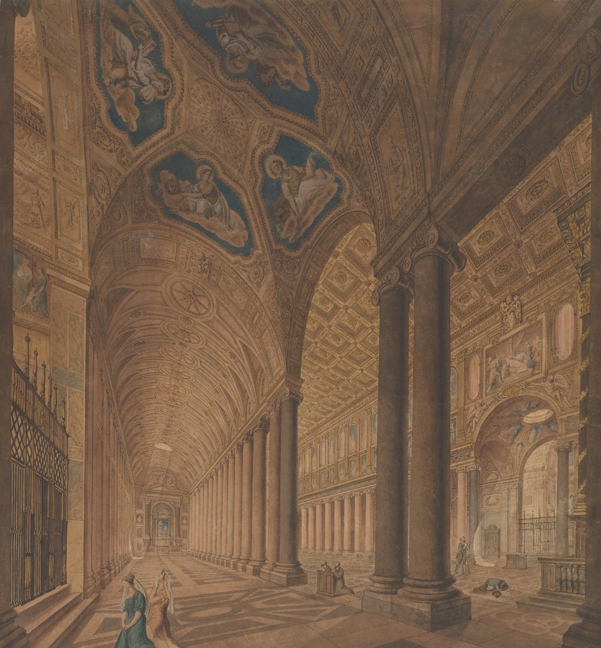 Interiörvy av basilikan Santa Maria Maggiore, Rom, 1833. av Anton Hallmann