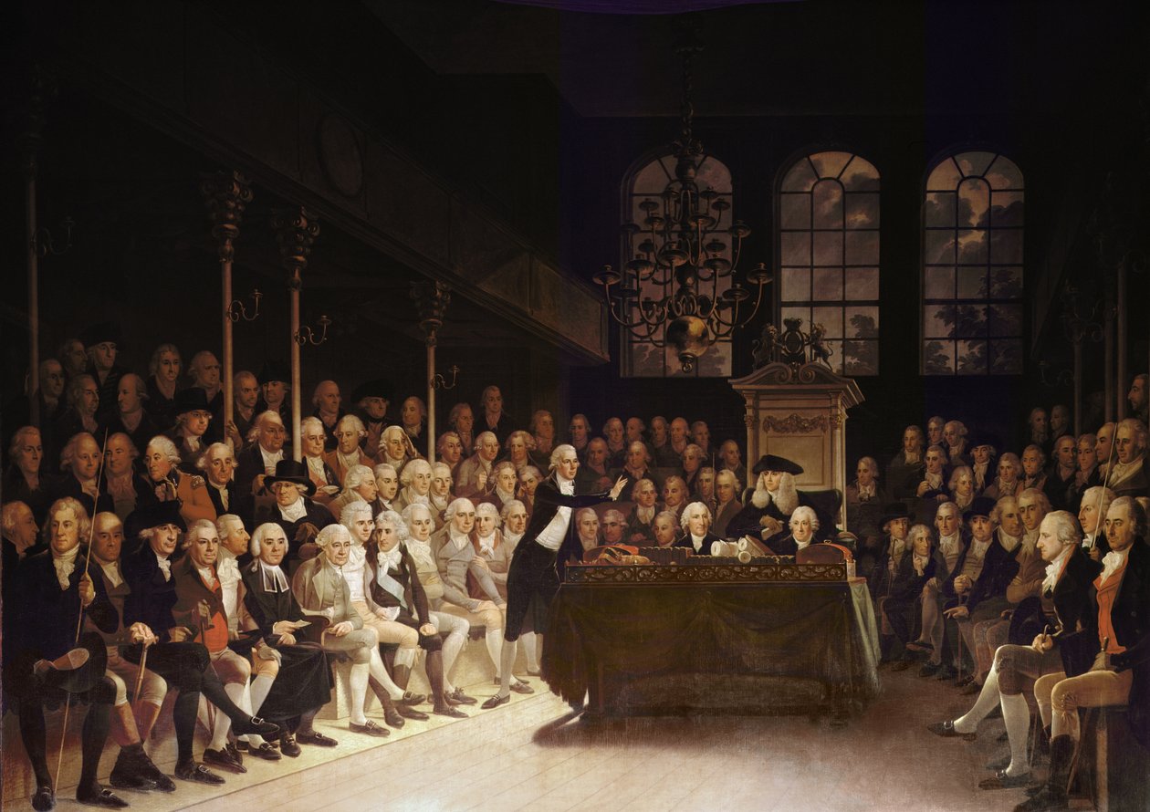 William Pitt talar till underhuset om den franska krigsförklaringen 1793 av Anton Hickel