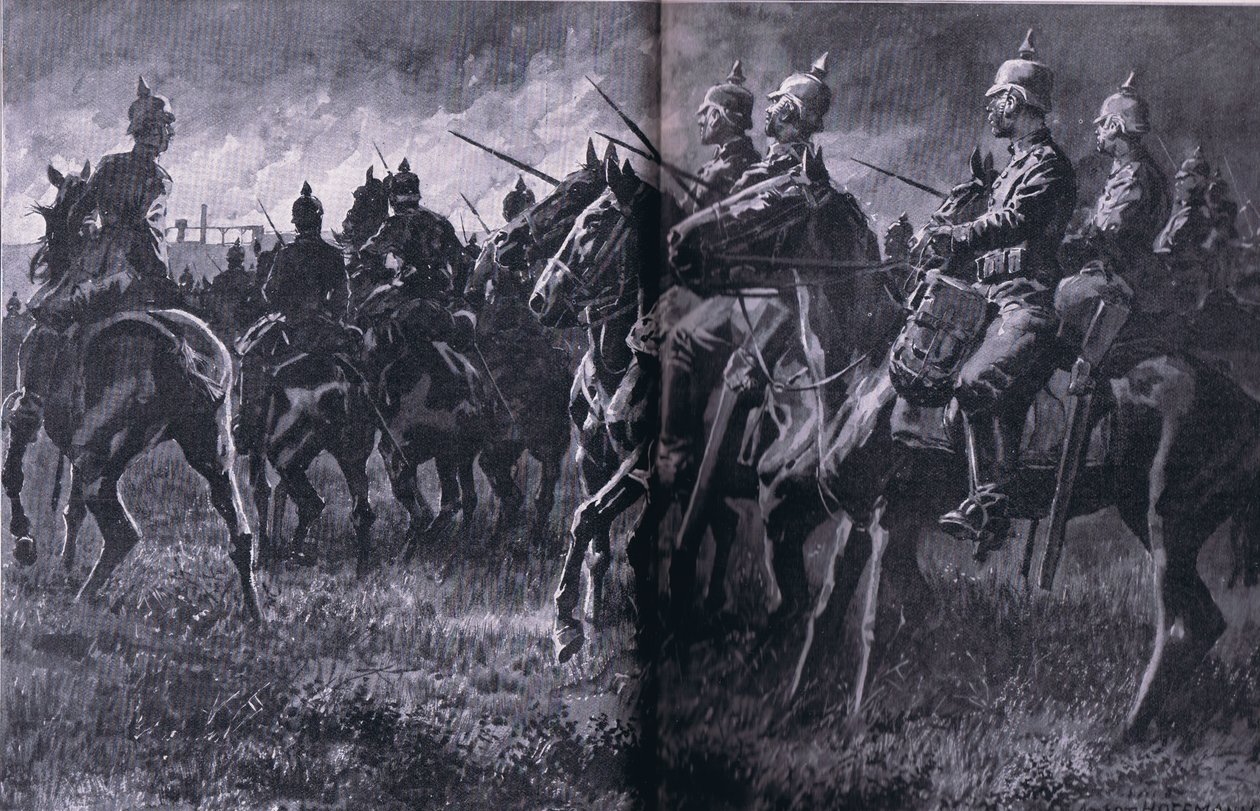 Branden vid gruvan i Libin, från puben The Illustrated History of the World War 1914-1915. av Union Berlagsefellfchaft av Anton Hoffman
