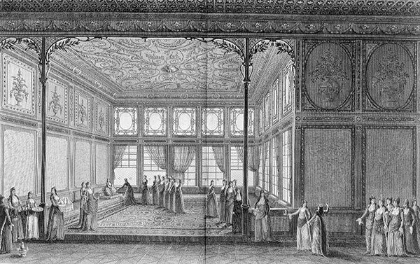 Interiör av en salong i Topkapipalatset av Sultana Hadidge, syster till Selim III av Anton Ignaz (after) Melling