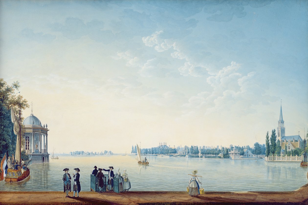 Havenrak till Broek in Waterland, eller staden Zwolle vid stranden av Ijssel i Holland, 1814 av Anton Ignaz Melling