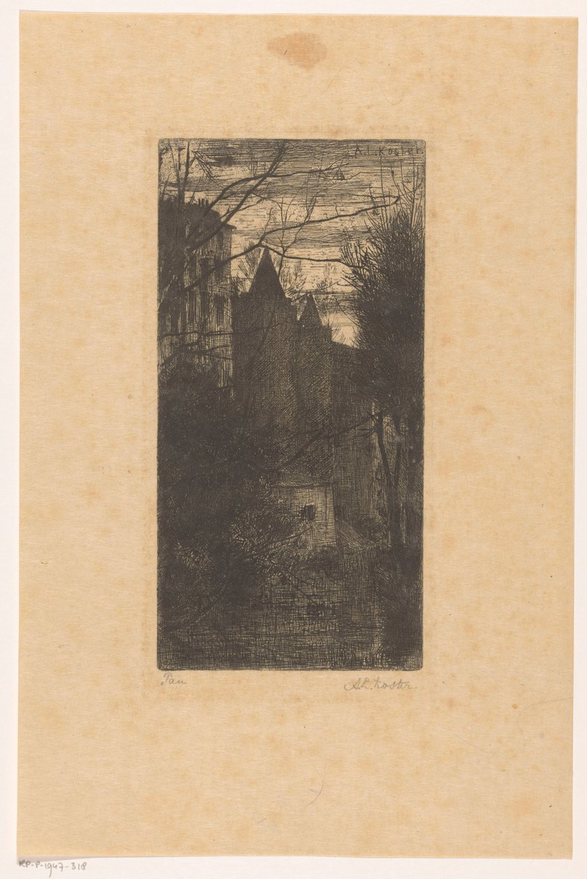 Slottet i Pau i skymningen av Anton L. Koster (signed by artist)