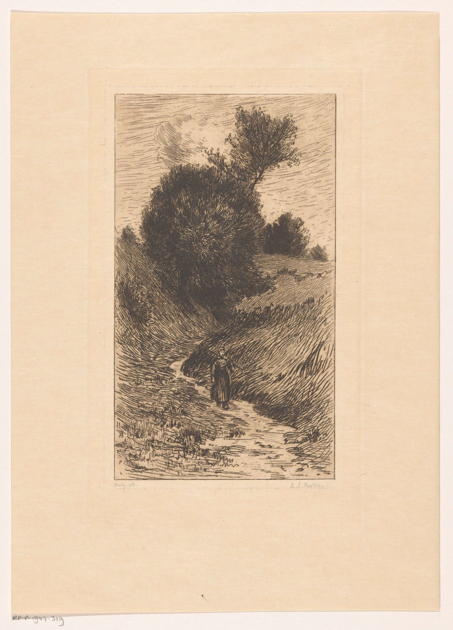 Kvinna på en nedsänkt väg av Anton L. Koster (signed by artist)