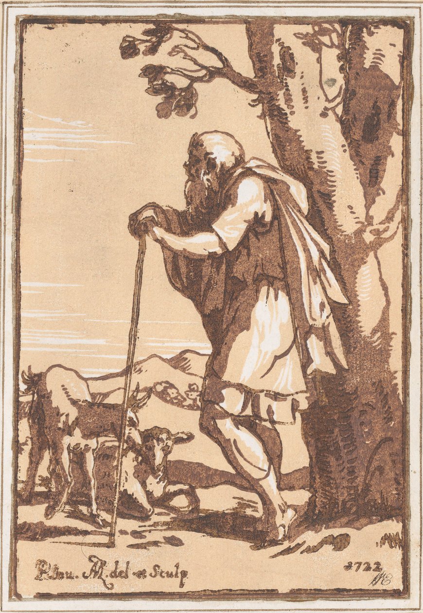 Äldre herde lutad mot en stav, 1722. av Anton Maria Zanetti