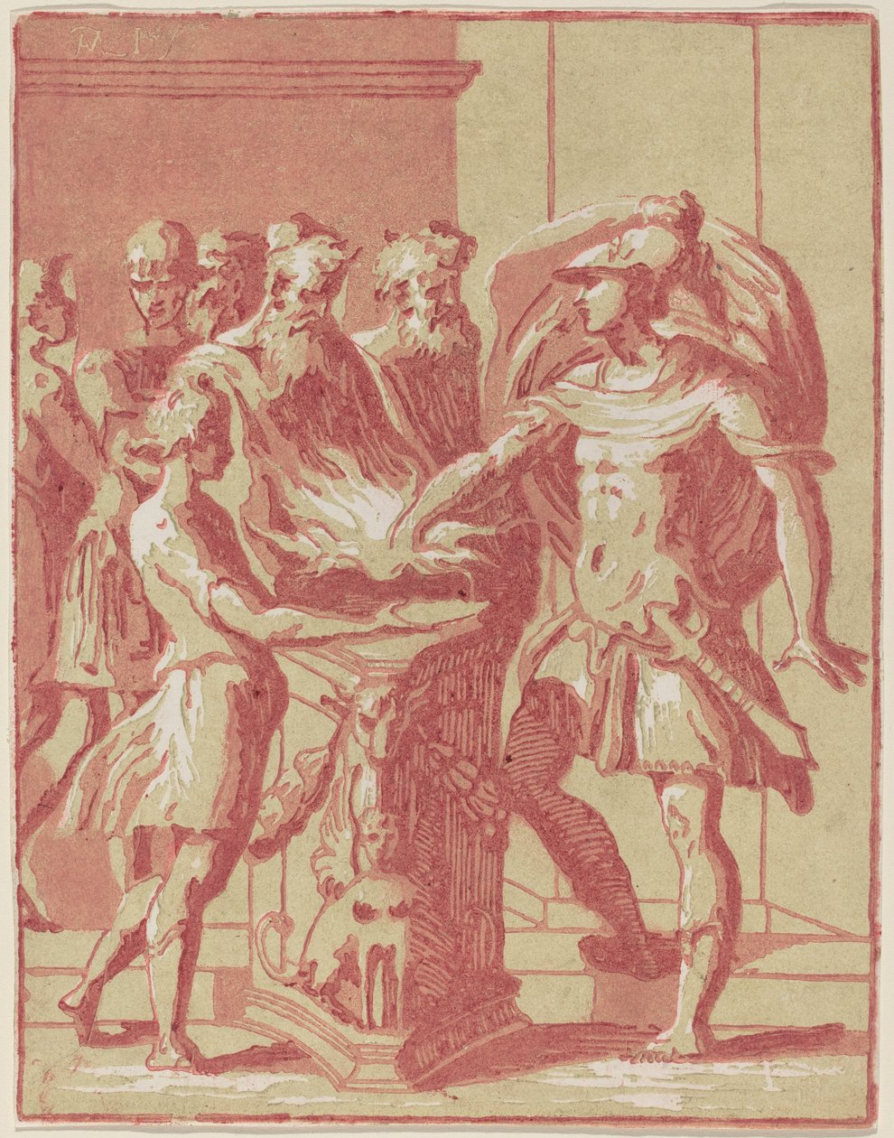 Mucius Scaevola lägger sin hand i en eld av Anton Maria Zanetti I after Parmigianino