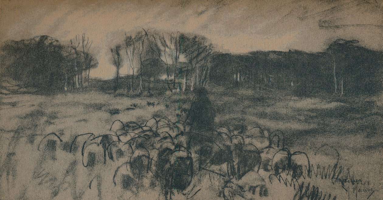 En skiss över en herde och hans hjord, 1800-talet av Anton Mauve