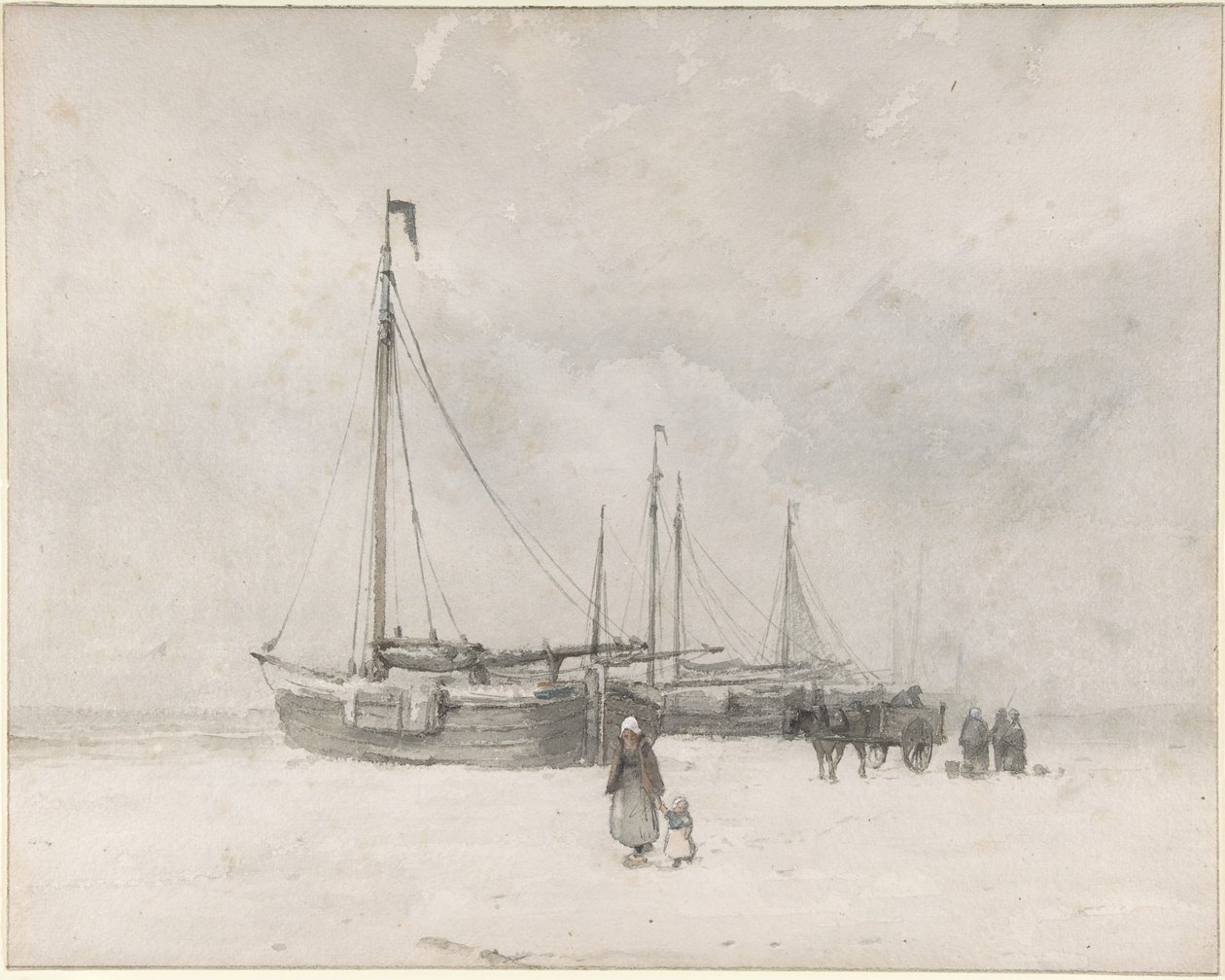 Fiskebåtar på stranden på vintern av Anton Mauve