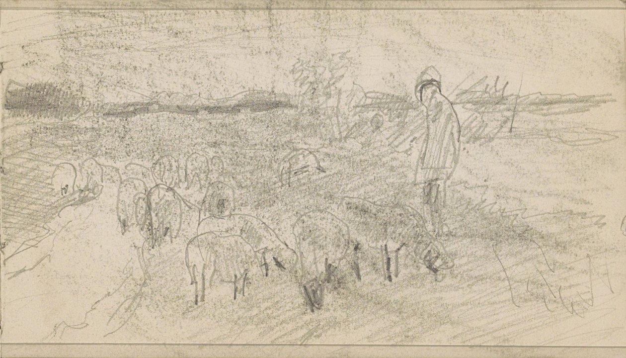 En herde med en fårflock i ett landskap av Anton Mauve