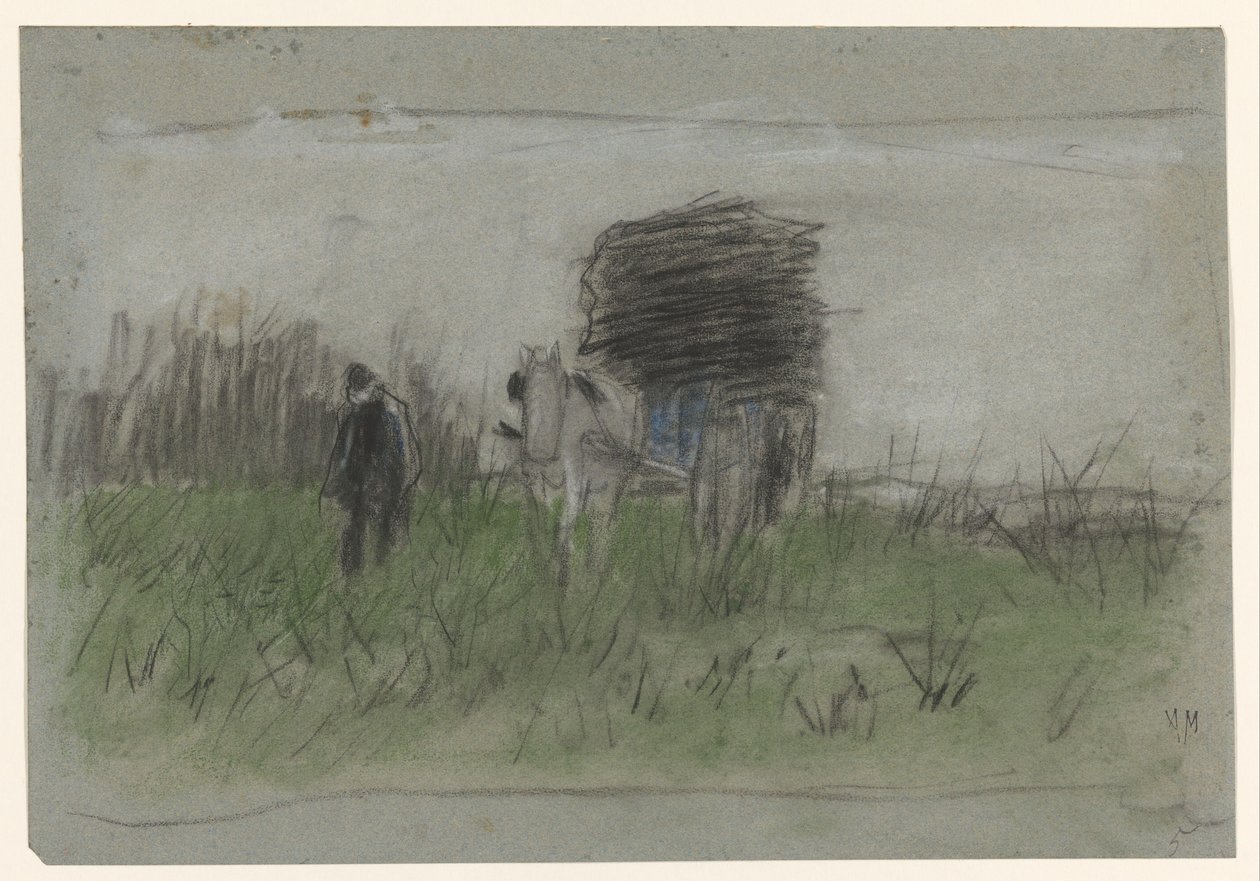 Man med häst och vagn i sanddynerna av Anton Mauve