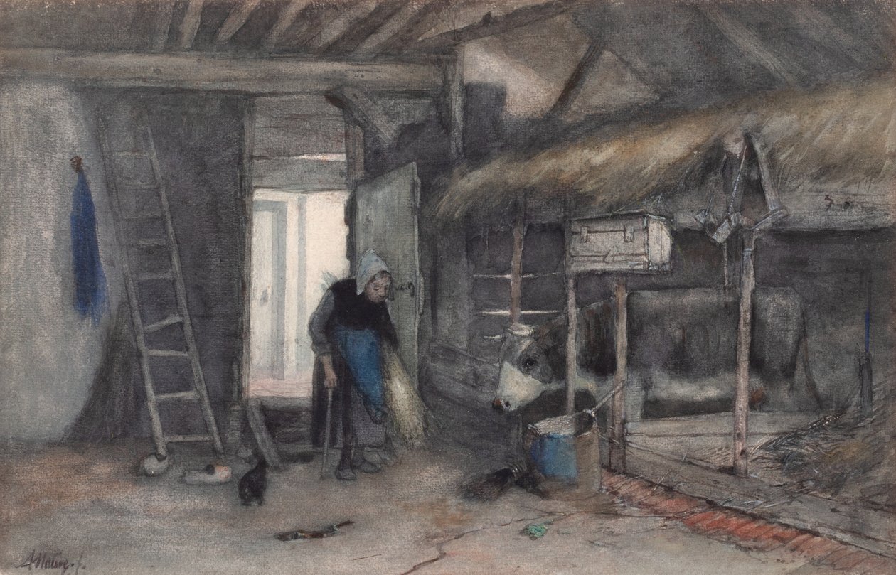 Morgonsysslor, ca 1845-65 (akvarell på papper) av Anton Mauve