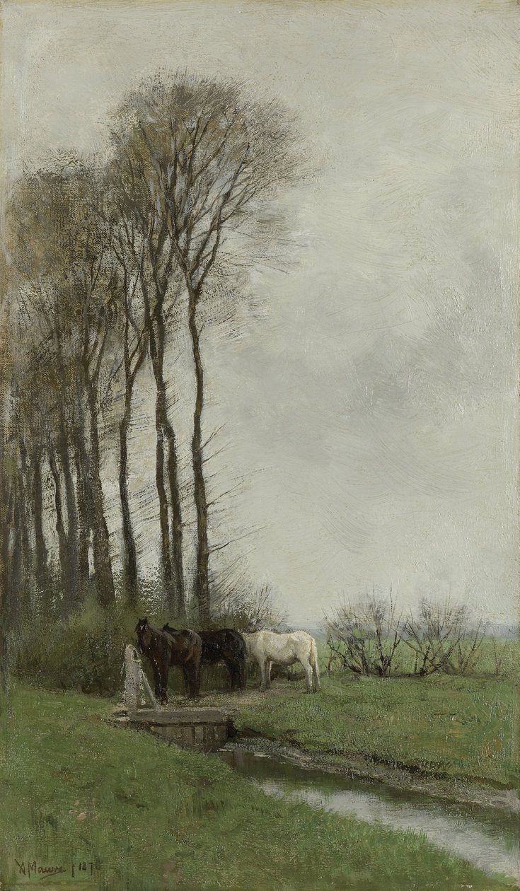 Hästar vid grinden av Anton Mauve
