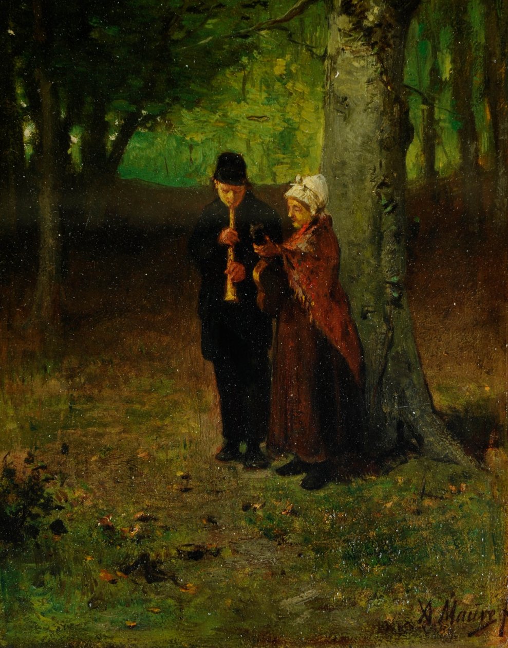 Vandrande musiker (olja på trä) av Anton Mauve